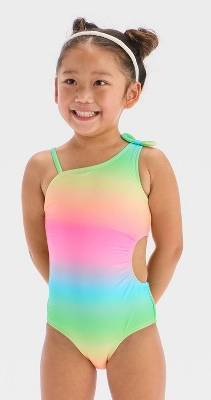Cat & Jack Toddler Girls' Cut Out One Piece Swimsuit With Bow, 3T, Green