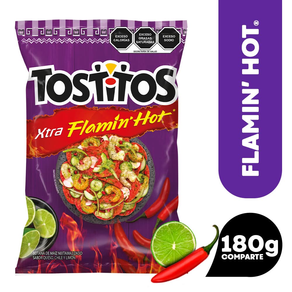 Tostitos · Xtra flamin' hot totopos de maíz, queso-chile (200 g)