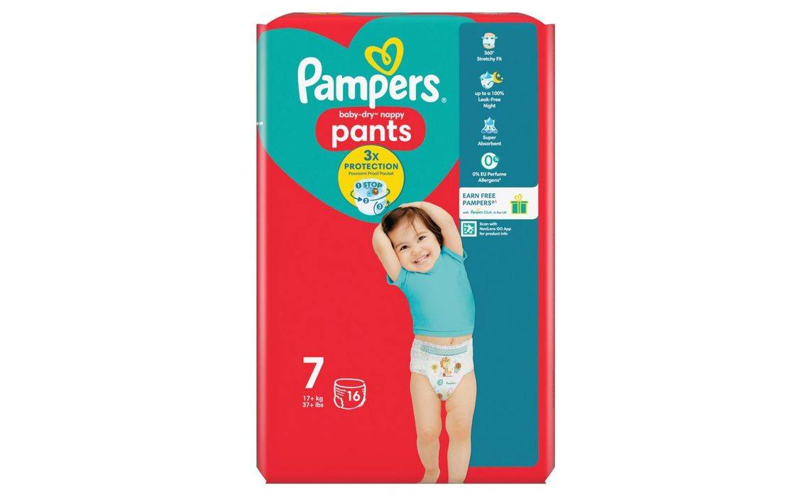 Pampers Baby-Dry Nappy Pants Size 7 16 Nappies 17kg+ Carry Pack (407714)