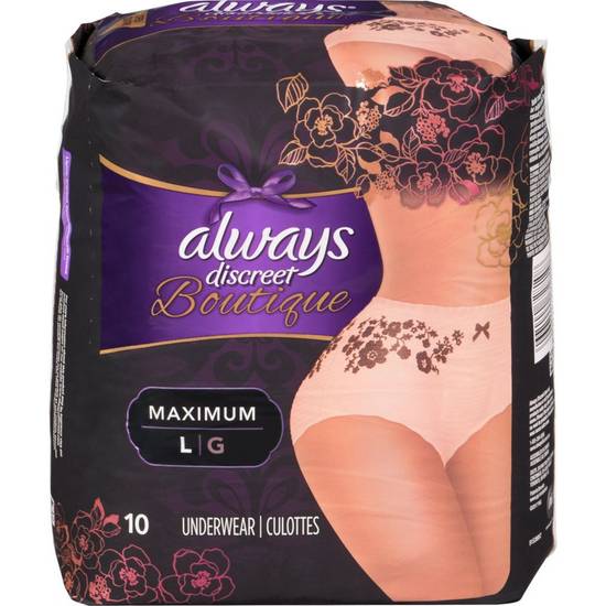 Always Discreet Discreet Boutique Incontinence Underwear For Women Maximum Protection Large (10 pieces)