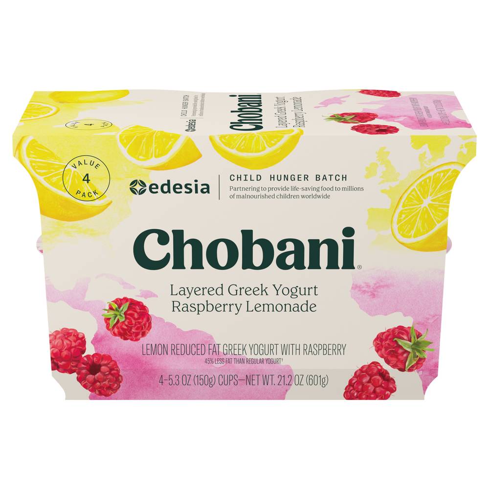 Chobani Layered Greek Raspberry Lemonade Yogurt (21.2 oz, 4 ct)