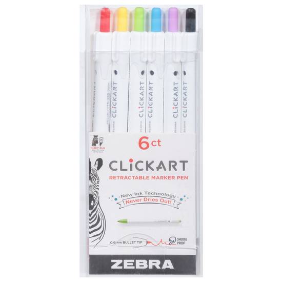 Zebra Pen Clickart Retractable Marker Pen 0.6 mm Assorted