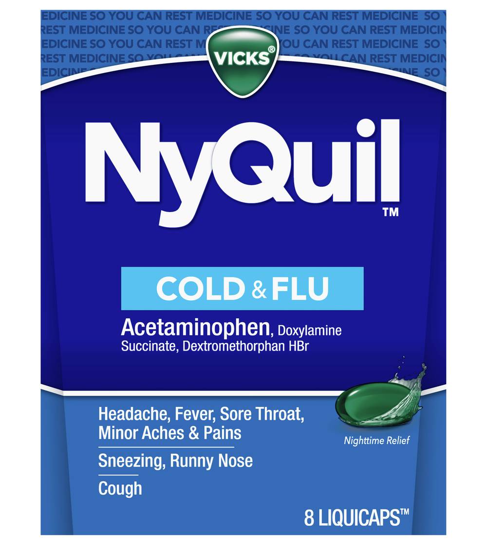 Vicks Nyquil Cold and Flu Relief Liquid Medicine (12.8 oz, 8 ct)