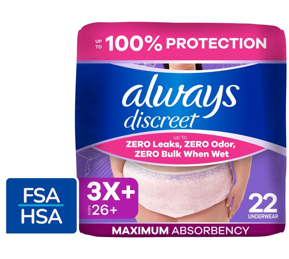Always Discreet Adult Incontinence Underwear for Women Maximum Absorbency Size 3X+
