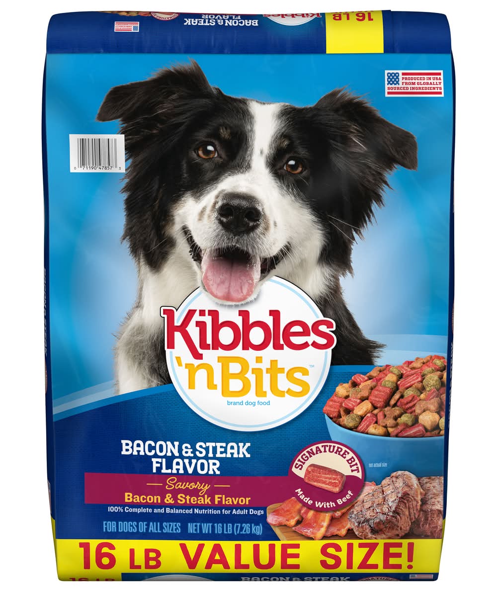 Kibbles 'n Bits Dry Dog Food Value Size, Bacon-Steak, Adult (16 lbs)