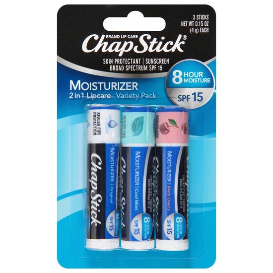 Chapstick 2 in 1 Spf 15 Moisturizer Lipcare Variety pack (3 ct)