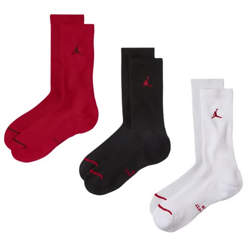 Jordan Mens Everyday 3 Pack Cushion Crew Socks - Red/White/Black Size M