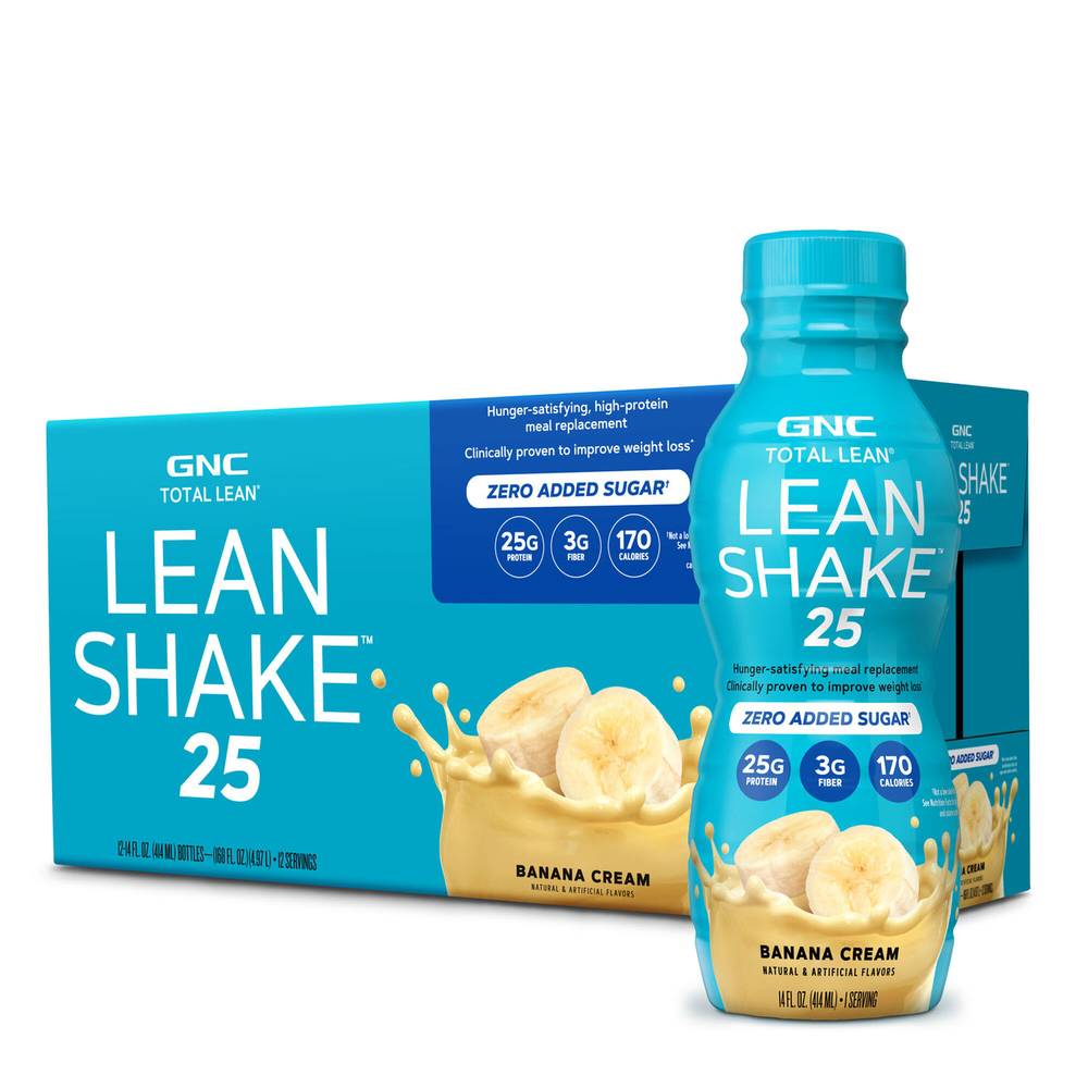 GNC Lean Shake 25 Meal Replacement, Banana Cream (12 x 14 fl oz)