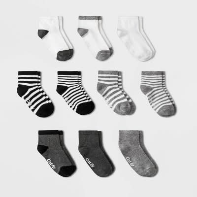 Cat & Jack Boys' Toddler Ankle Socks, 4T-5T, Black-Gray (10 ct)