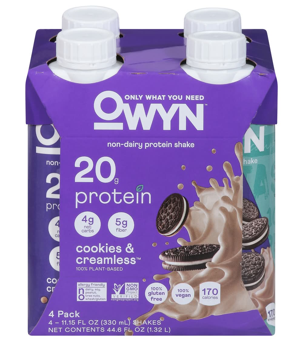 OWYN Non-Dairy Protein Shake, Cookies & Creamless (4 x 11.15 fl oz)