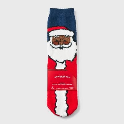 Women's Santa Christmas Cozy Crew Socks with Gift Card Holder - Wondershop™ Navy/Red/White 4-10