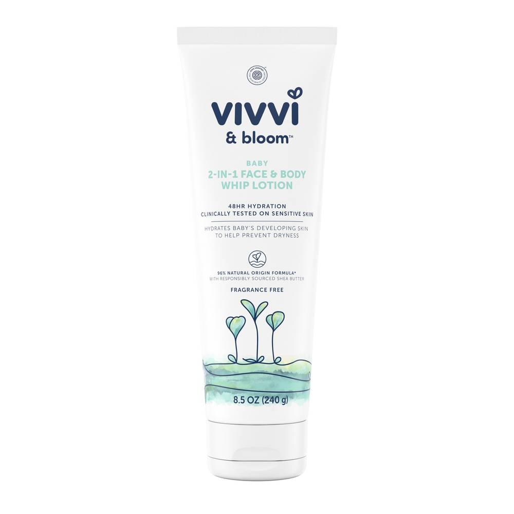 Vivvi & Bloom 2-in-1 Baby Face & Body Whip Lotion, Fragrance-Free (8.5 oz)