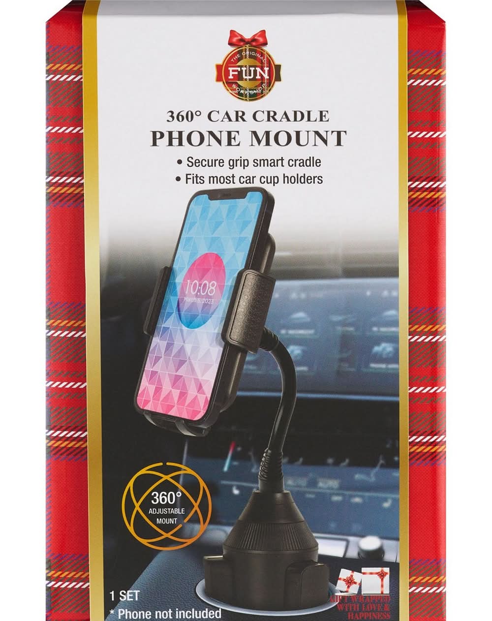 The Original Fun Workshop 360-Degree Car Cradle Phone Mount Pre-Wrapped Gift