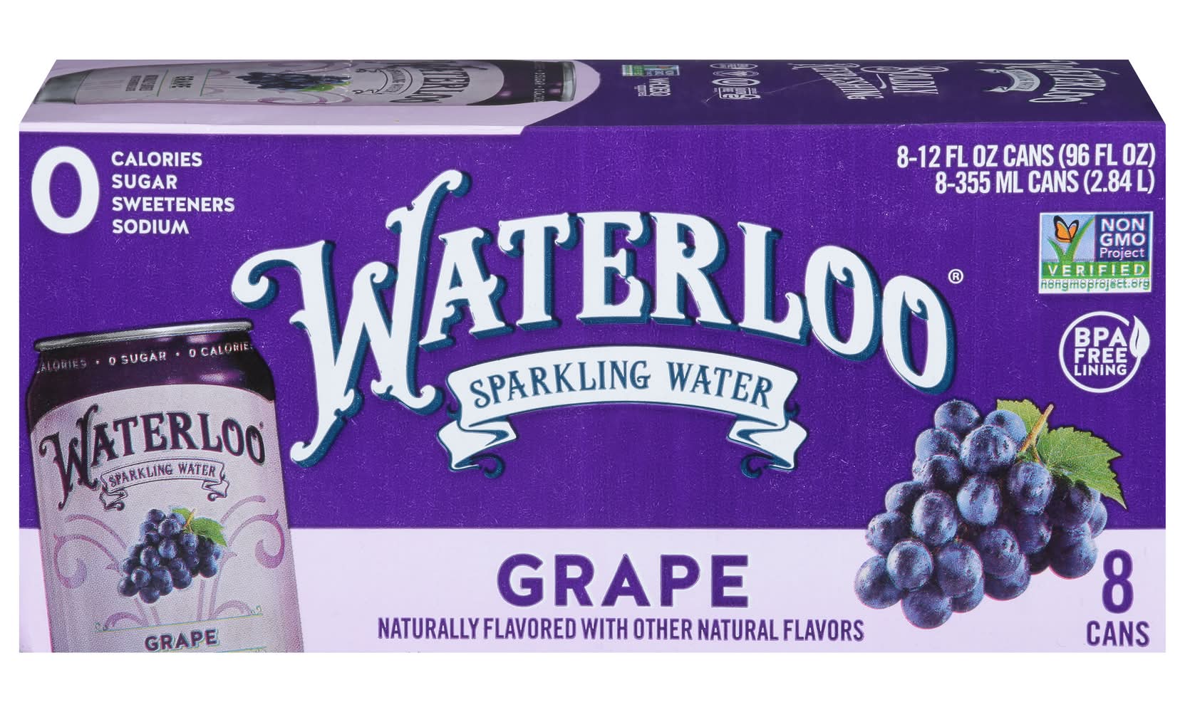 Waterloo Flavored Sparkling Water, Grape (8 x 12 fl oz)