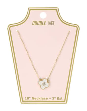 Double Take Clover Charm Necklace White With Diamond