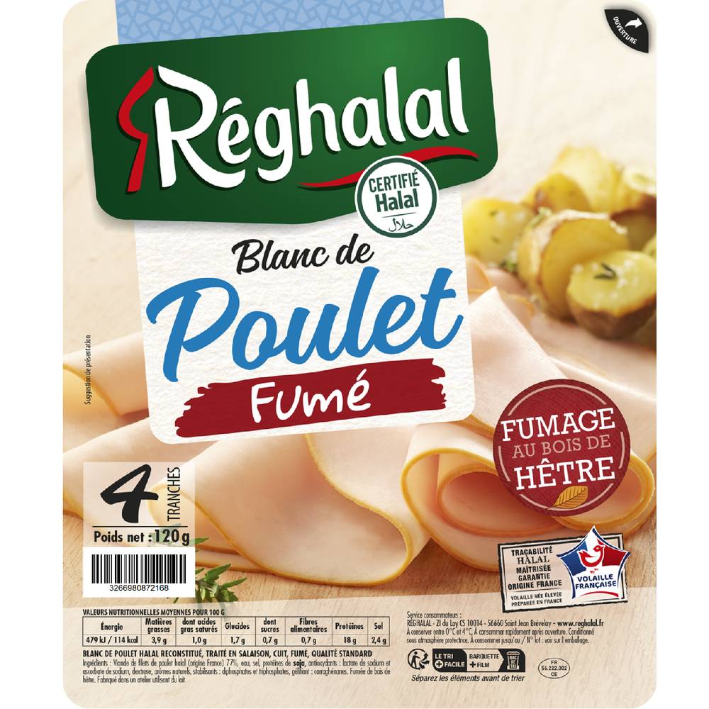 Réghalal - Blanc de poulet fumé halal (4 pièces)