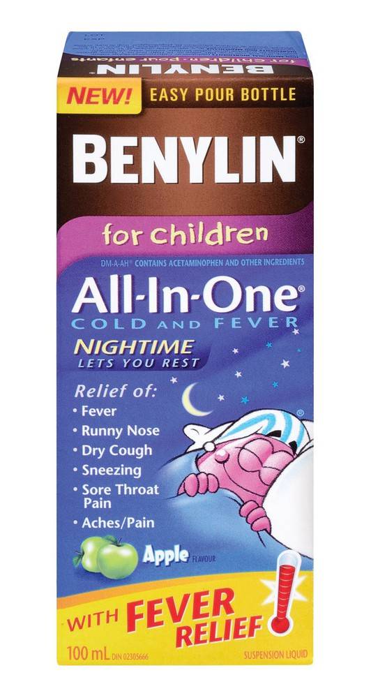 Benylin Children All-In-One Nightime Relief Apple Liquid (100 ml)