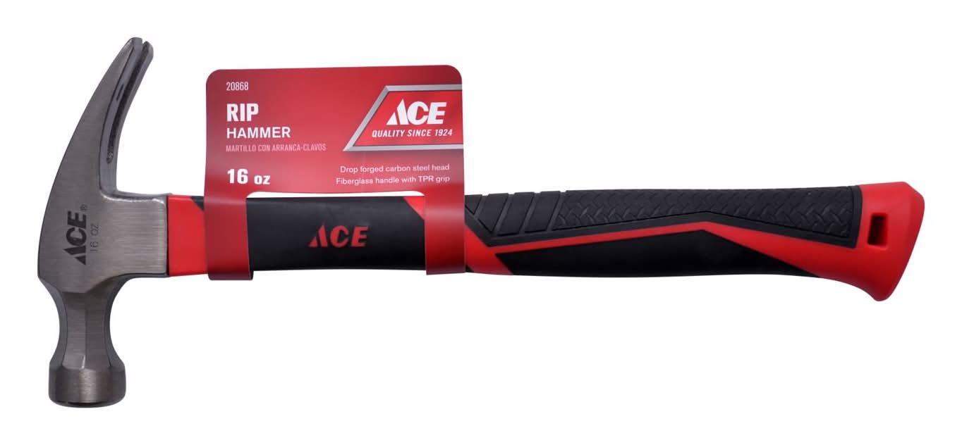 Ace 16 Oz Smooth Face Rip Claw Hammer Fiberglass Handle