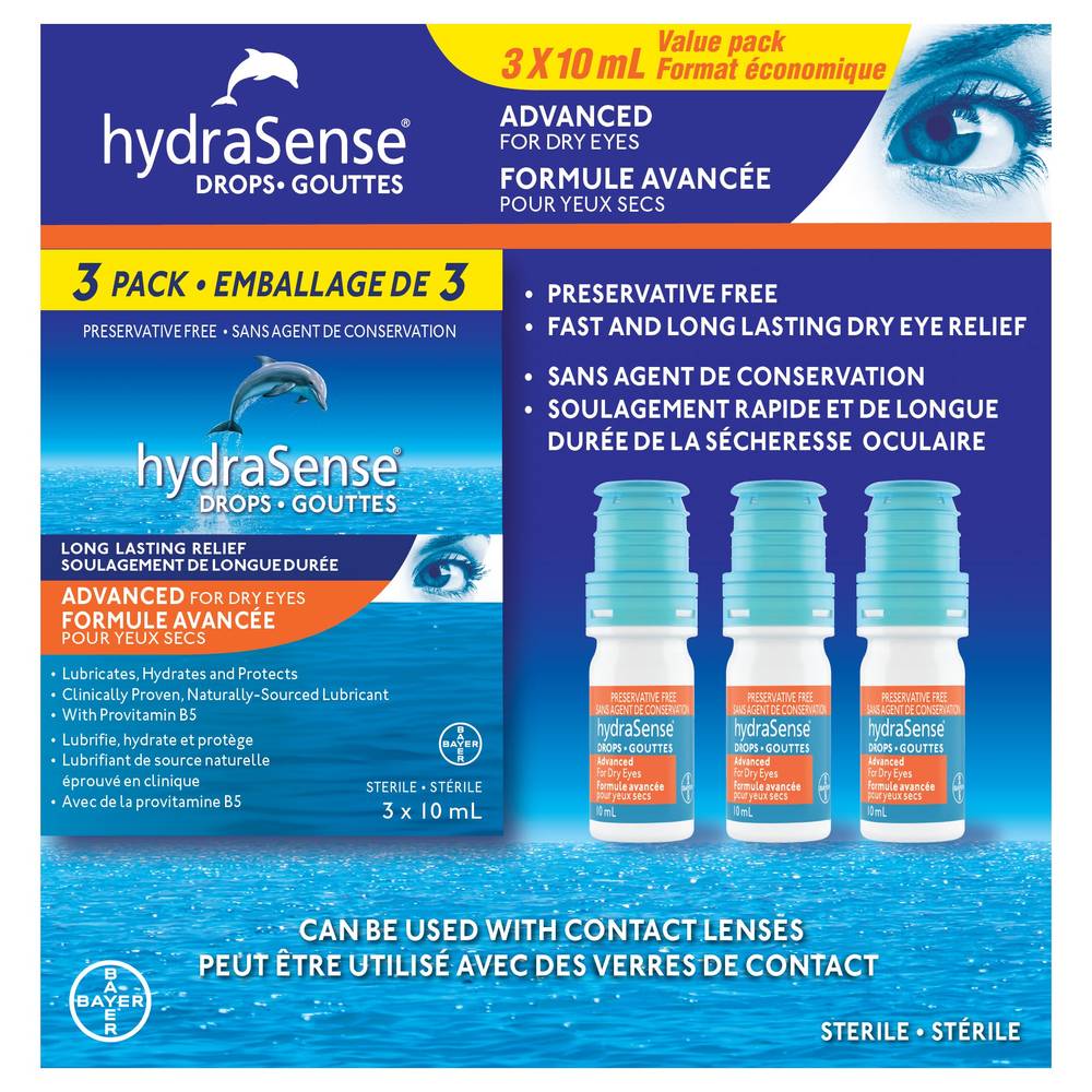 Hydrasense - Gouttes Pour Les Yeux Secs, Formule Avancée, 3 X 10 Ml / Hydrasense Drops Advanced For Dry Eyes, 3 X 10 Ml