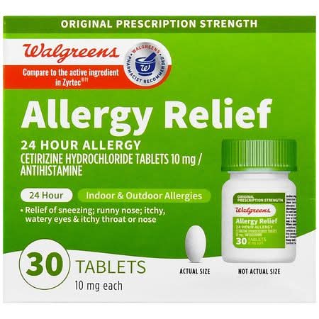 Walgreens 24 Hour Allergy Relief Cetirizine Hydrochloride Tablets 10 mg (30 ct)