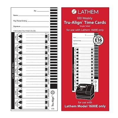 Lathem Trualign E16 Time Cards For 1600e Weekly 1-sided White (100 ct)