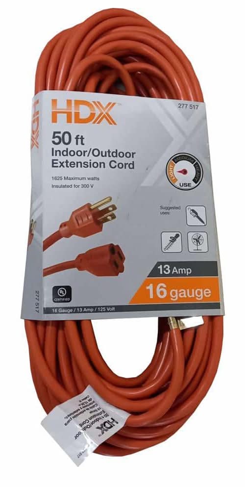 Hdx 50 Ft. 16/3 Light Duty Indoor/Outdoor Extension Cord, Orange