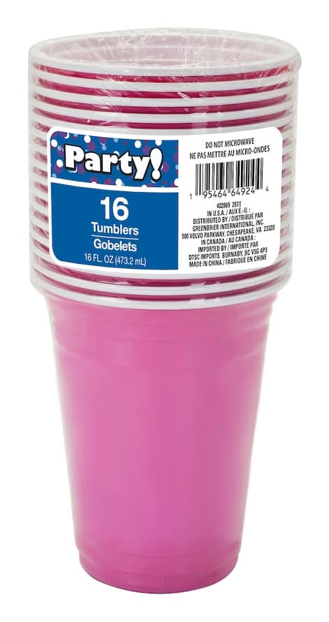 Party! Plastic Tumbler Cups 16 fl oz, Candy Pink (16 ct)