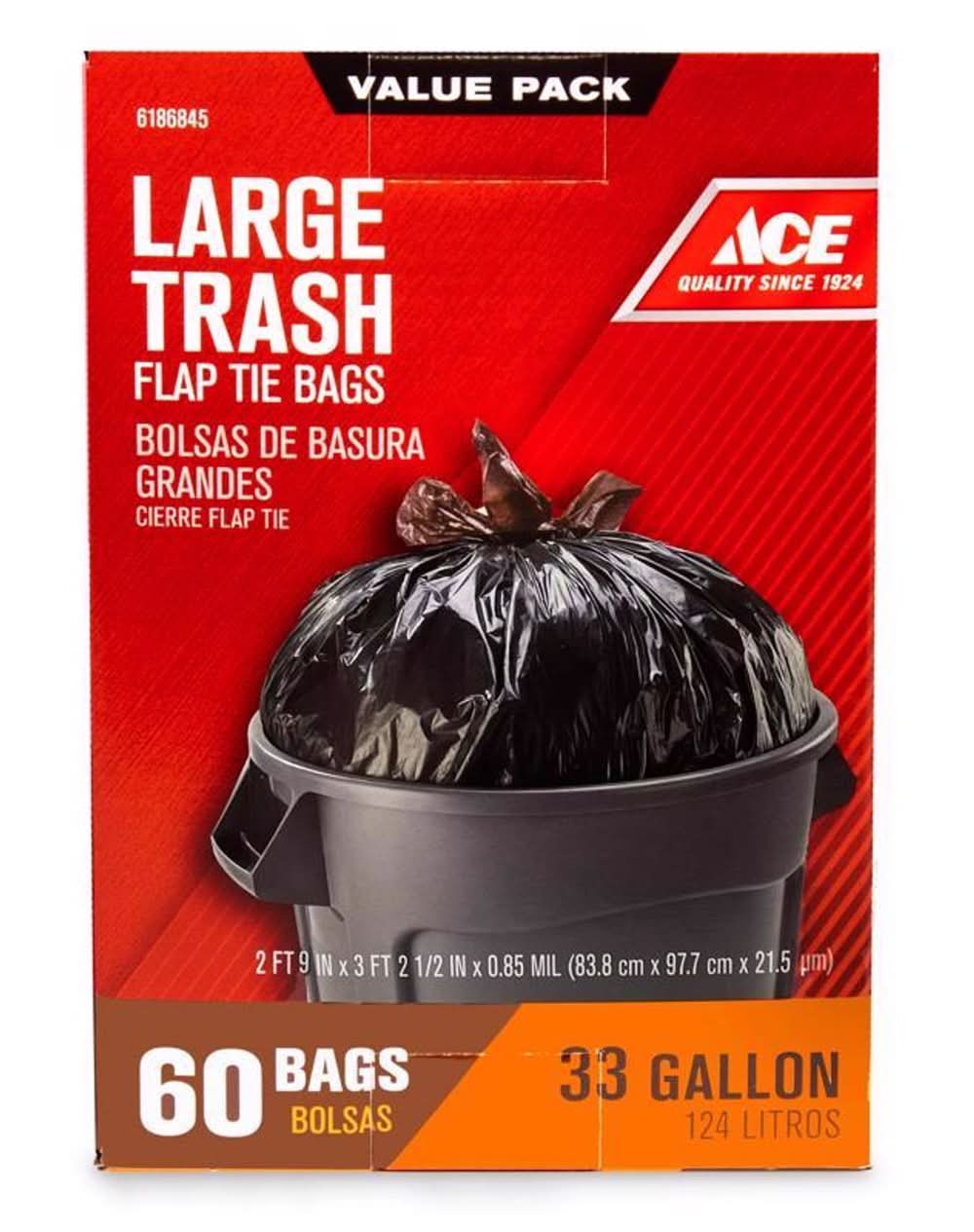 ACE 33 Gal. No Scent Trash Bags Flap Tie 60 Pk
