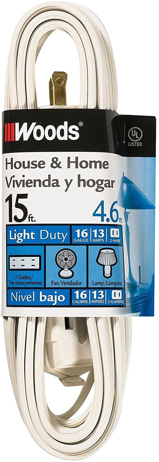 Woods 15-ft 16 / 2 Light Duty 2 Prong White Indoor Extension Power Cord