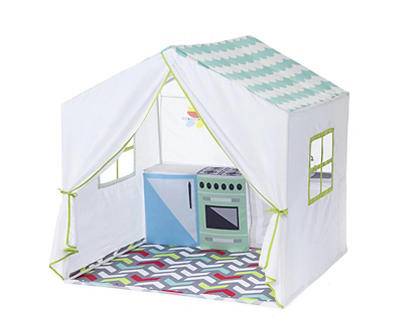 Turquoise Scallop Stripe Kitchen Playhouse Tent, White