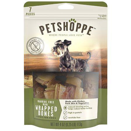 PetShoppe Premium Mini Wrapped Bones Chews For Dogs (4 oz, 7 ct)