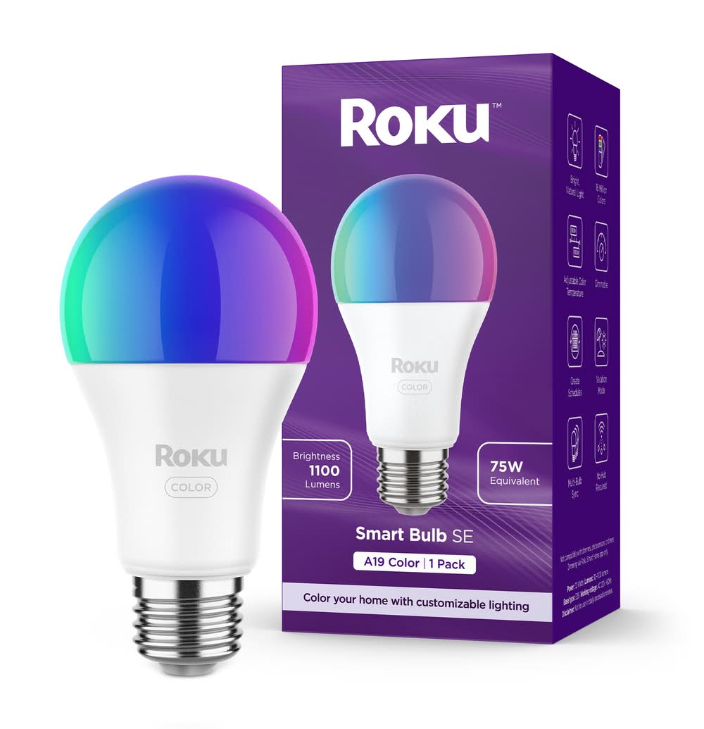 ROKU Smart Home 120 -Watt EQ A19 Multicolor Medium screw base E26 Dimmable Smart LED General purpose Light Bulb