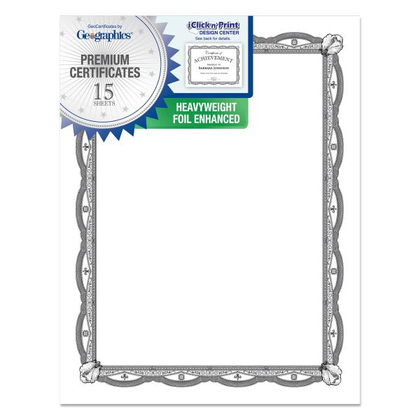 Geographics Heavyweight Foil Certificates, 8-1/2" X 11" Silver