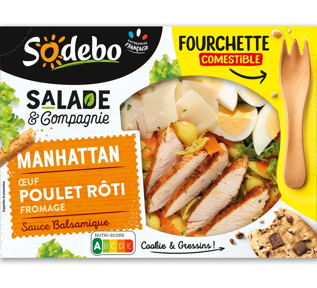 Sodebo - Salade de manhattan pâtes crudités en sauce balsamique, œuf-poulet rôti-fromage (320g)