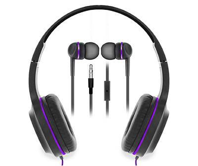 Purple Headphones & Earbuds Set