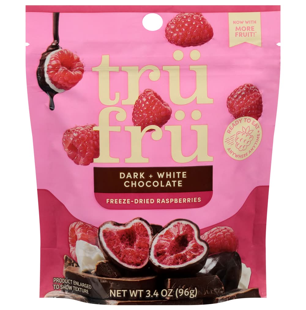 Trü Frü Gluten Free Freeze-Dried Coated Raspberries, Dark & White Chocolate (3.4 oz)