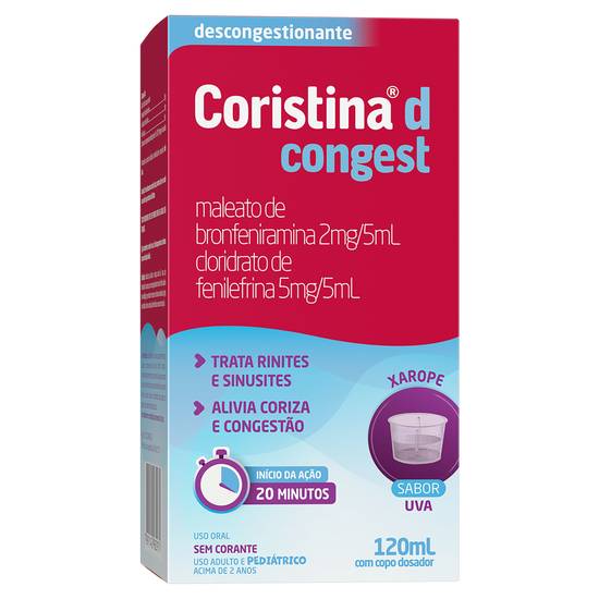 Coristina d xarope maleato de bronfeniramina 2mg/5ml + cloridrato de filefrina 5mg/5ml (120 ml)