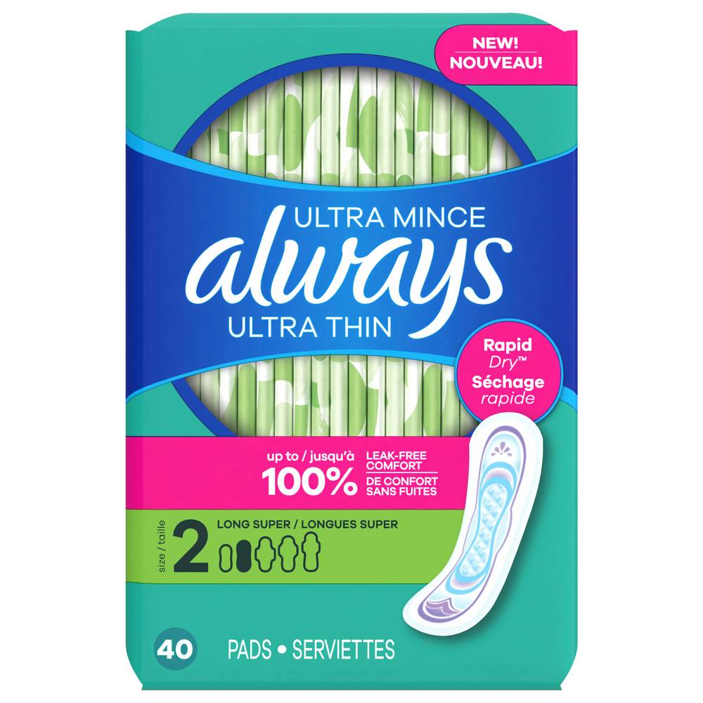 Always Ultra Thin Long Super Pads, Size 2 (40 ct)