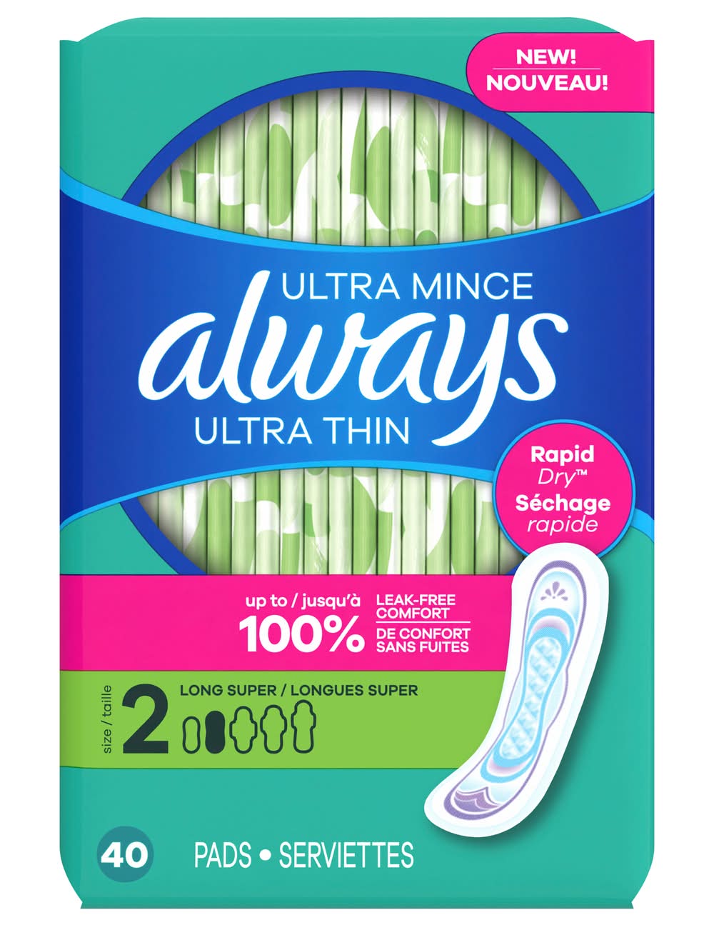 Always Ultra Thin Long Super Sanitary Pads, 2 (40 ct)