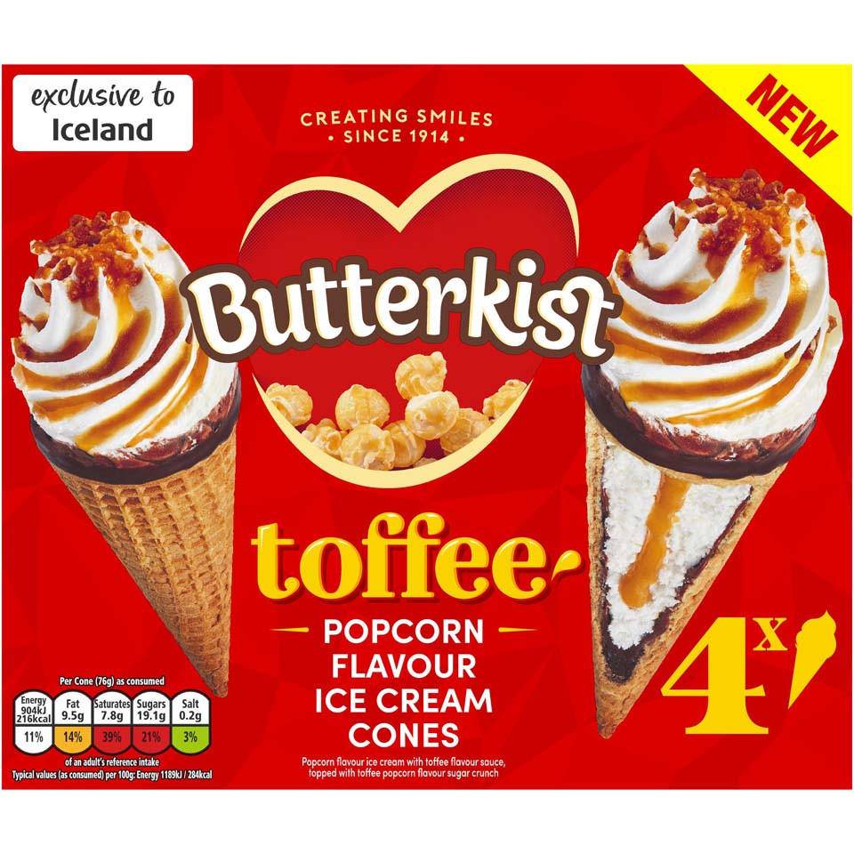 Butterkist Ice Cream Cones (toffee-popcorn)