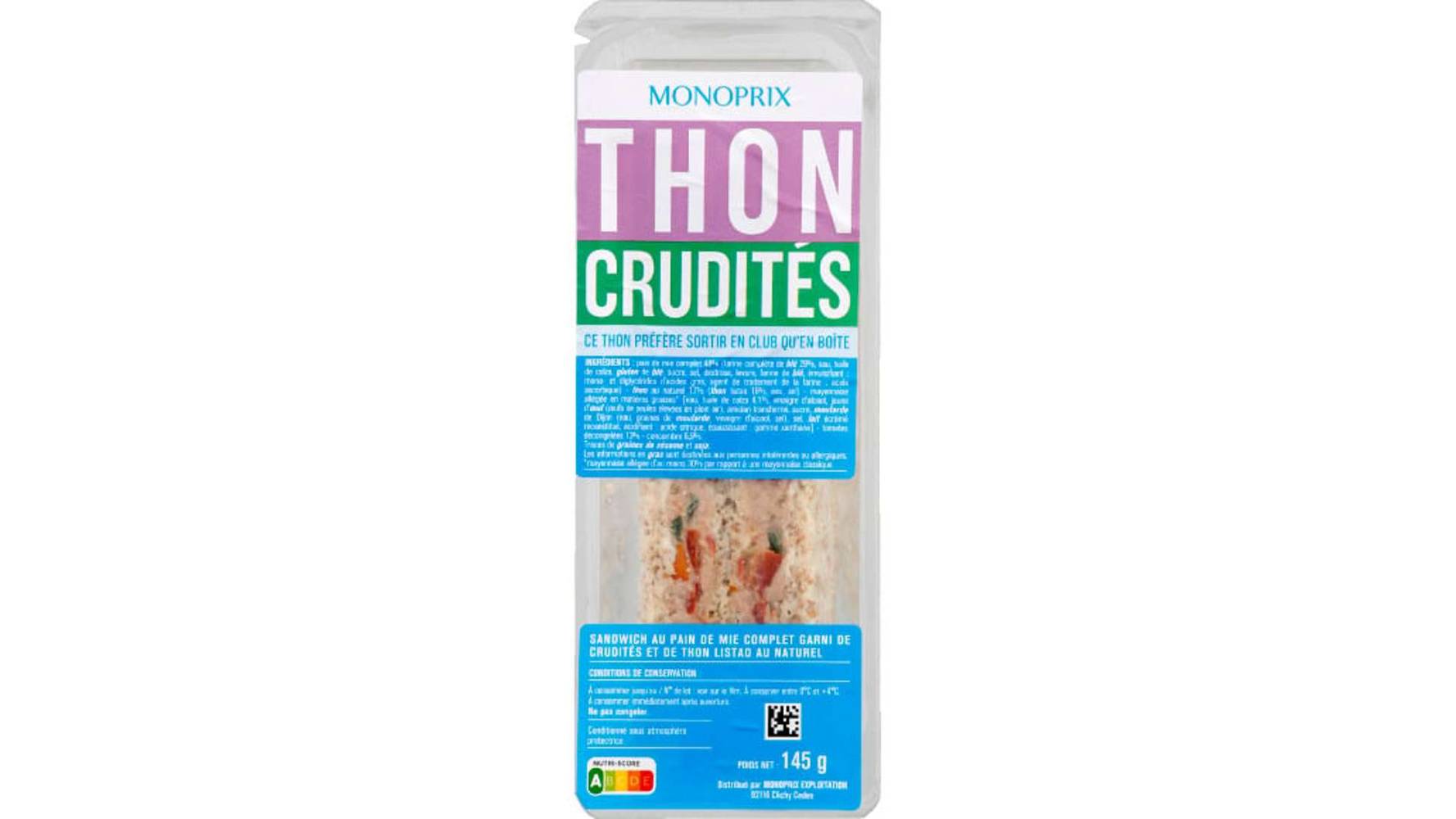 Monoprix Sandwich thon crudités La barquette de 145 g