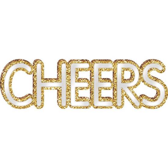 Mirrored Gold Glitter Cheers Standing MDF Sign, 15.5in x 4.5in