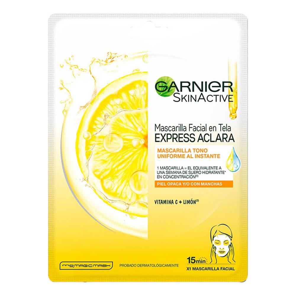 Garnier · Skin active express aclara mascarilla facial en tela con vitamina c (28 g)