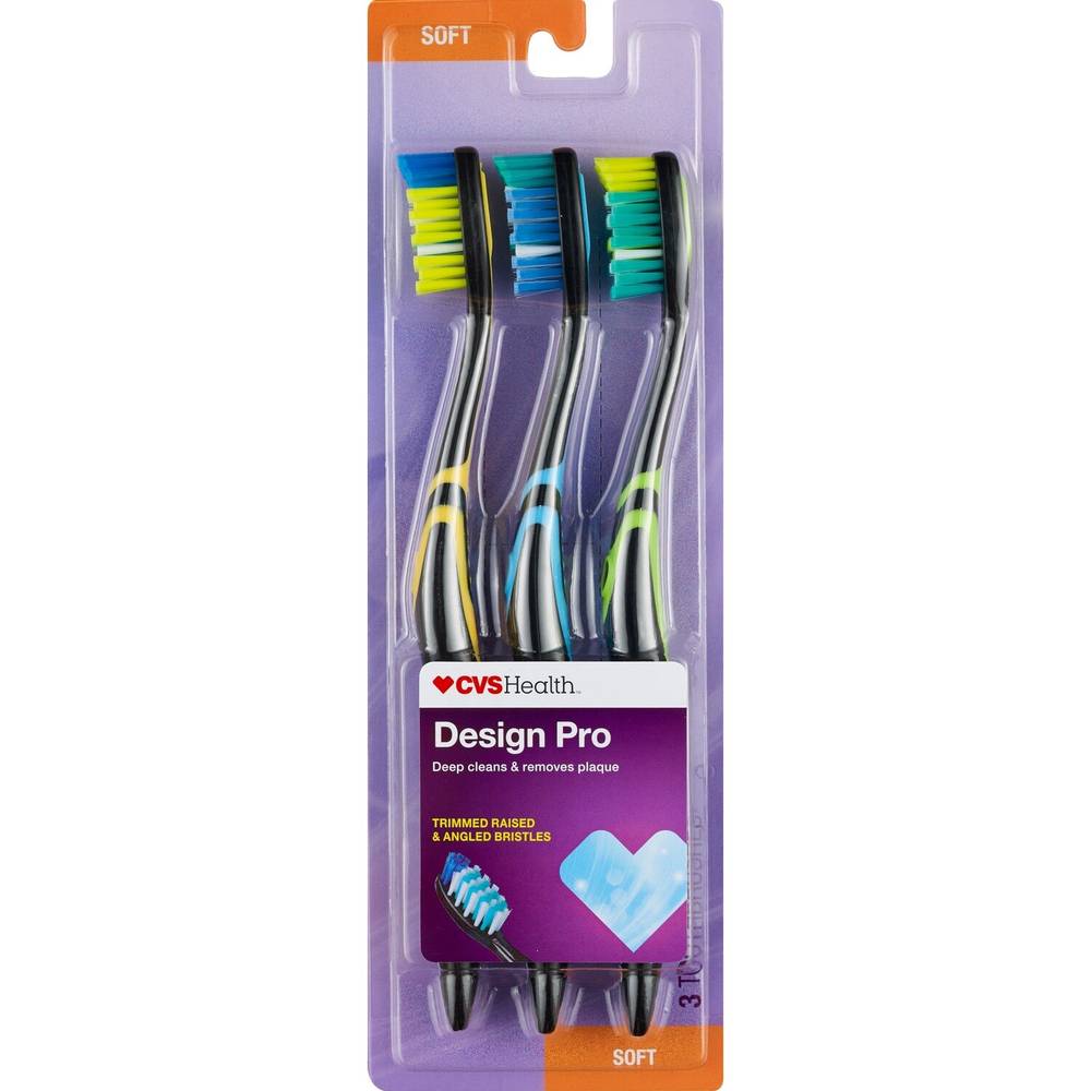 Cvs Health Design Pro Toothbrush, Soft Bristle, 3 Ct