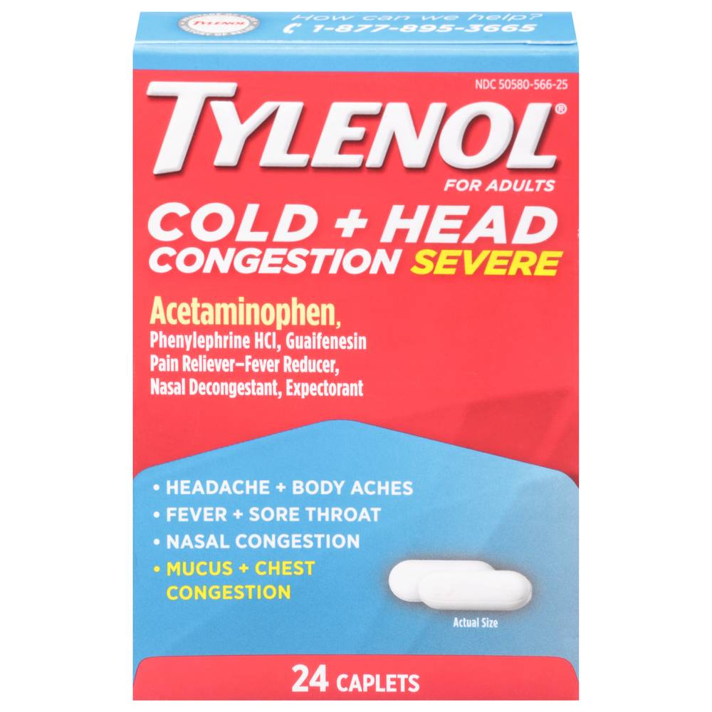 Tylenol Acetaminophen Adult Cold + Head Congestion Severe Relief Caplets (24 ct)