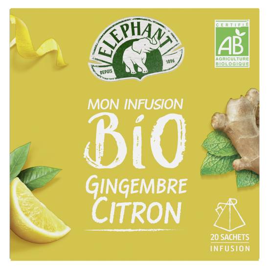 Elephant - Mon infusion bio gingembre citron sachets (20 unités, 30 g)