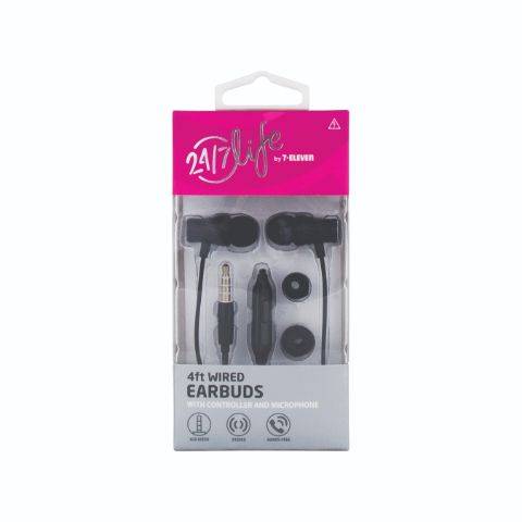 24/7 Life Wired Earbuds Black