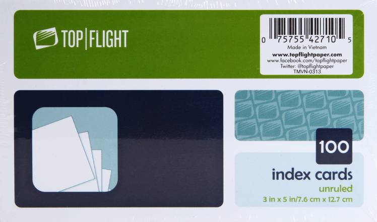 Top Flight Unruled Index Cards (100 ct)