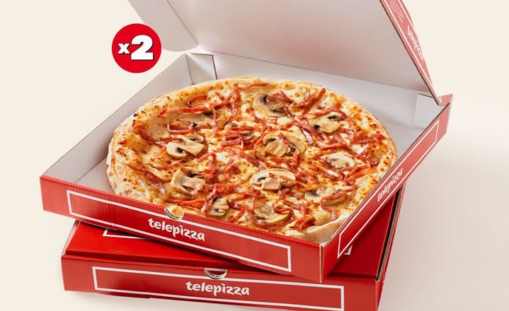2 Pizzas medianas esp (Hawaiana, Pepperoni, Bacon y Carbonara)