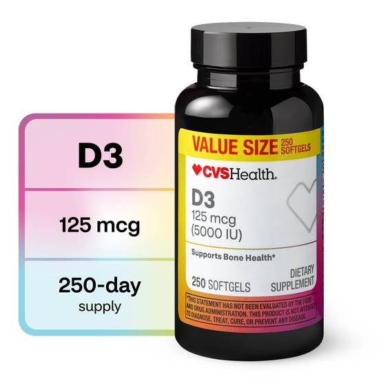 CVS Health D3 Softgels, 250 CT